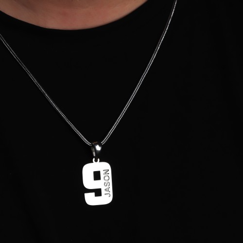 Glorria 925k Sterling Silver Men Personalized Name Numeral Silver Necklace