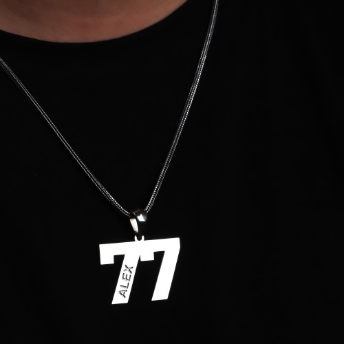 Glorria 925k Sterling Silver Men Personalized Name Double Numeral Silver Necklace