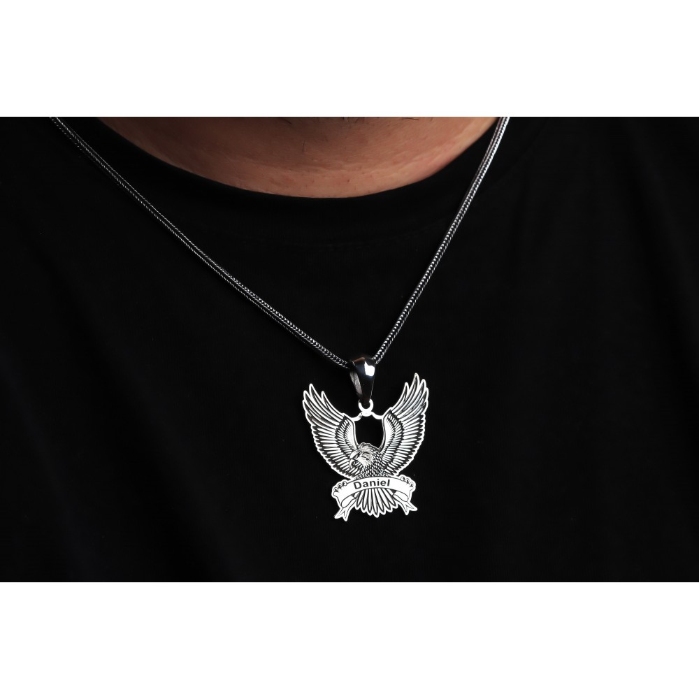 Glorria 925k Sterling Silver Men Personalized Name Eagle Sterling Silver Necklace