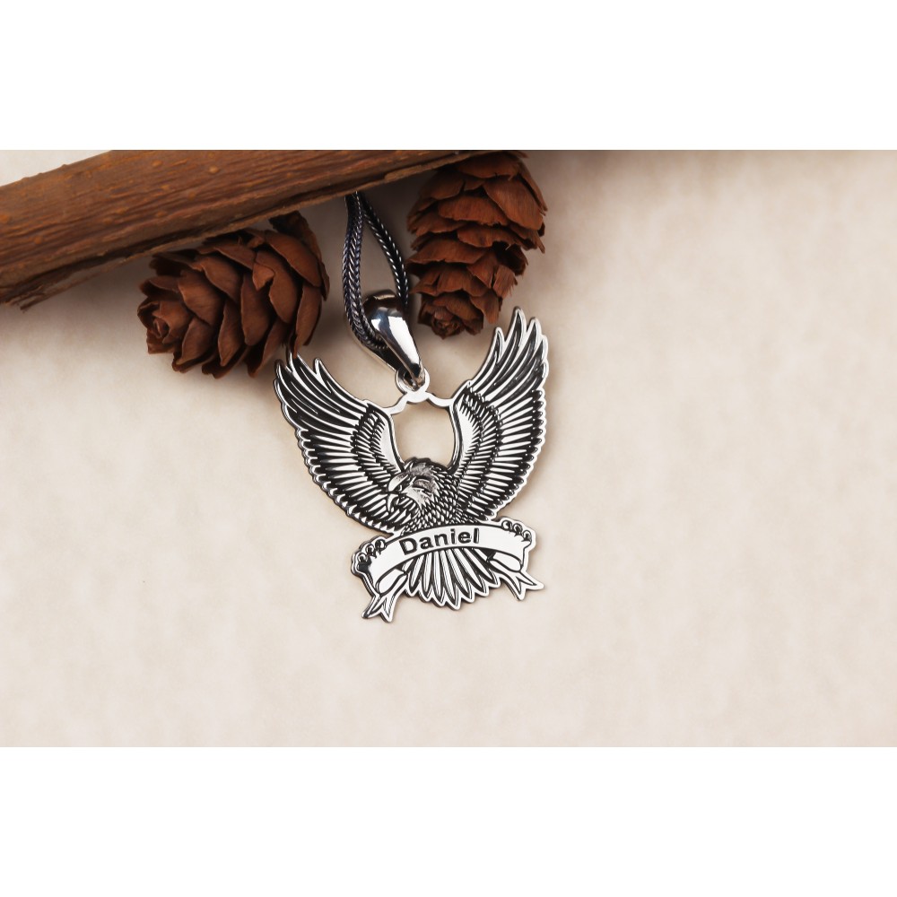 Glorria 925k Sterling Silver Men Personalized Name Eagle Sterling Silver Necklace