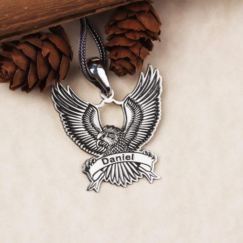 Glorria 925k Sterling Silver Men Personalized Name Eagle Sterling Silver Necklace