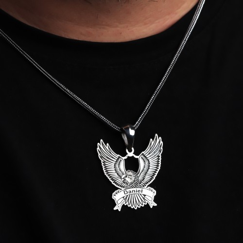 Glorria 925k Sterling Silver Men Personalized Name Eagle Sterling Silver Necklace