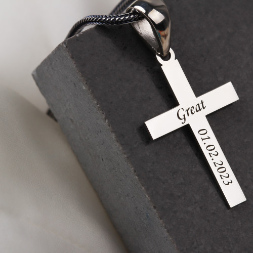 Glorria 925k Sterling Silver Men Personalized Name Cross Sterling Silver Necklace