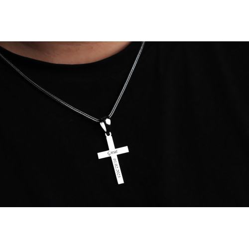 Glorria 925k Sterling Silver Men Personalized Name Cross Sterling Silver Necklace