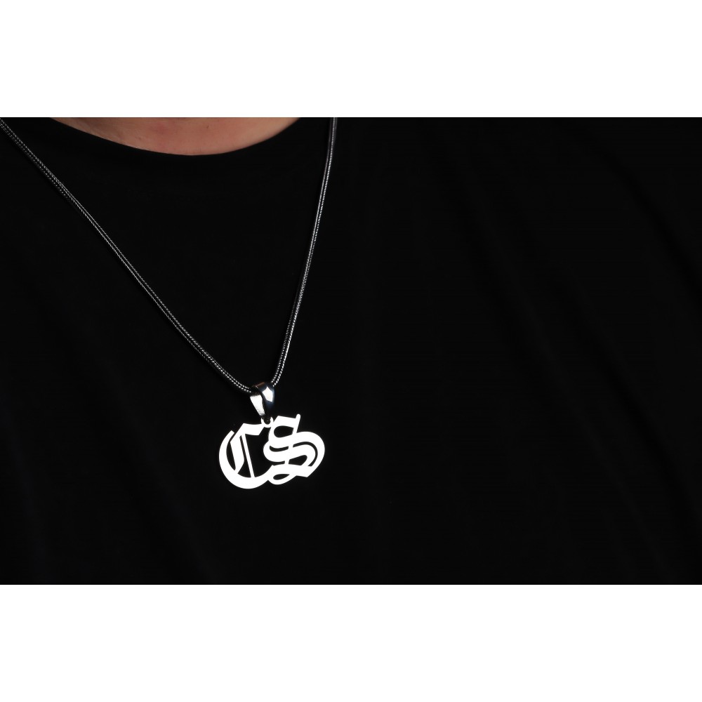 Glorria 925k Sterling Silver Men Personalized Gothic Double Letter Sterling Silver Necklace