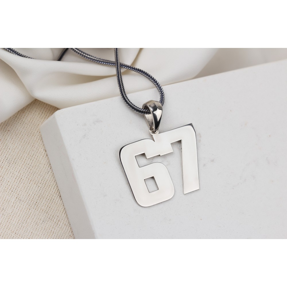 Glorria 925k Sterling Silver Men Personalized Double Numeral Silver Necklace