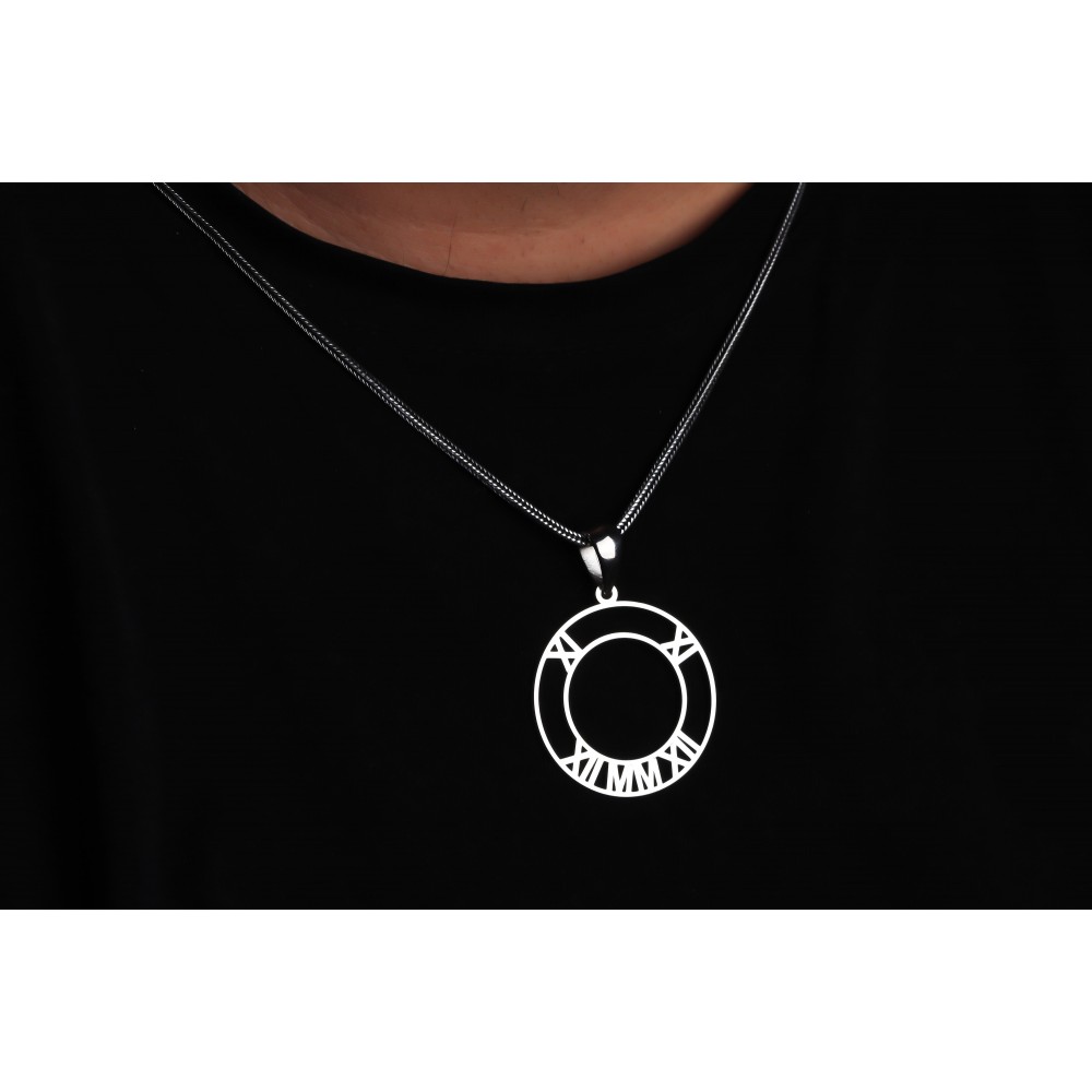 Glorria 925k Sterling Silver Men Personalized Roman Numeral Circle Silver Necklace