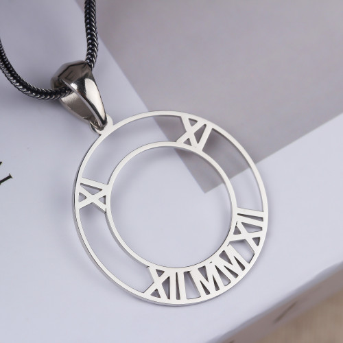 Glorria 925k Sterling Silver Men Personalized Roman Numeral Circle Silver Necklace
