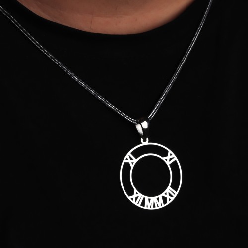 Glorria 925k Sterling Silver Men Personalized Roman Numeral Circle Silver Necklace