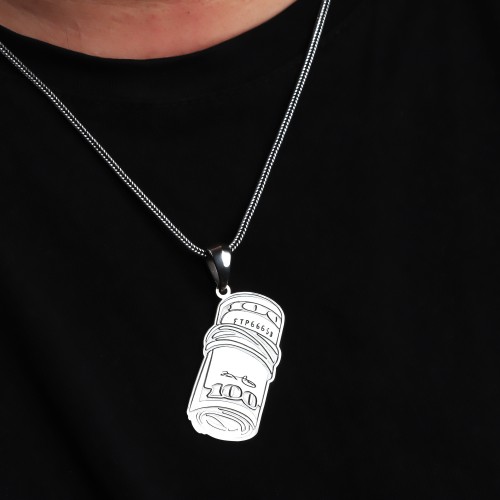 Glorria 925k Sterling Silver Men 100 Dollar Silver Necklace