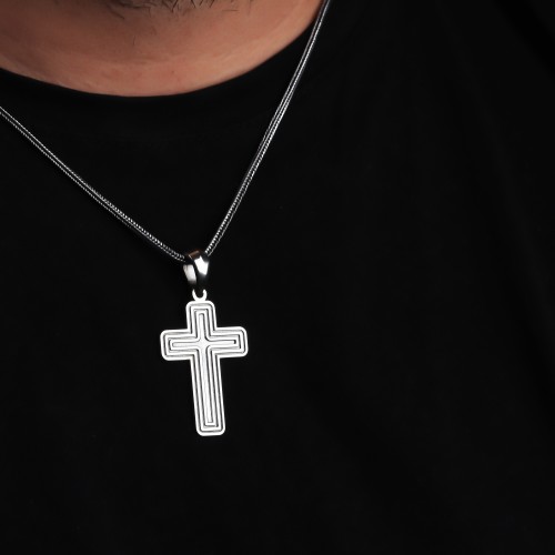 Glorria 925k Sterling Silver Men Cross Silver Necklace