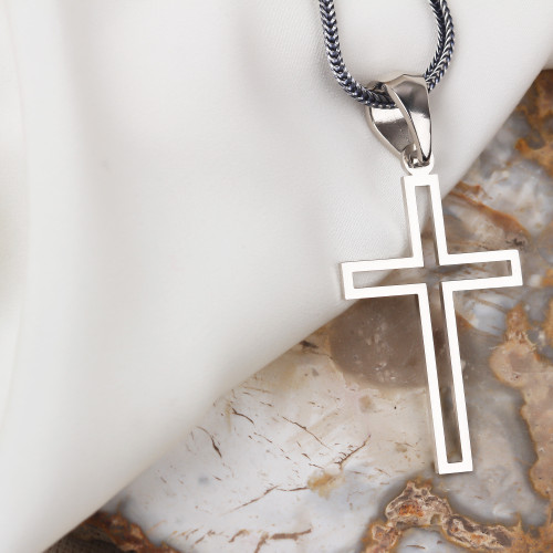 Glorria 925k Sterling Silver Men Cross Silver Necklace