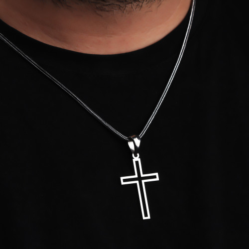 Glorria 925k Sterling Silver Men Cross Silver Necklace