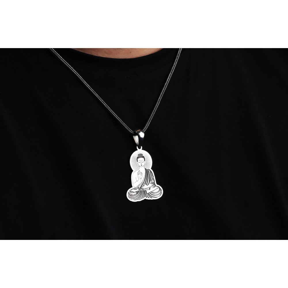 Glorria 925k Sterling Silver Men Buddhist Nun Sterling Silver Necklace