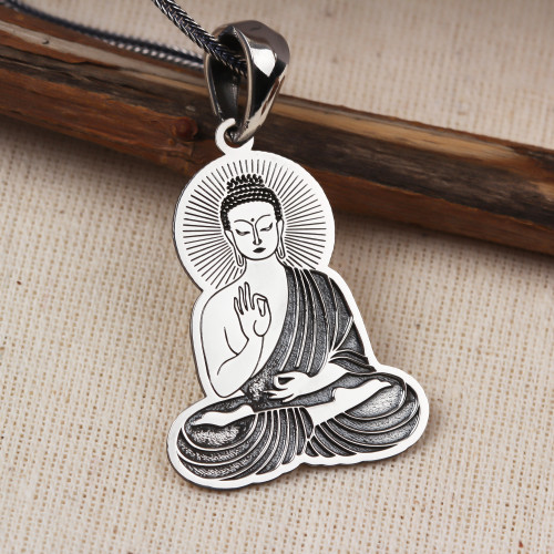 Glorria 925k Sterling Silver Men Buddhist Nun Sterling Silver Necklace