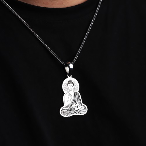Glorria 925k Sterling Silver Men Buddhist Nun Sterling Silver Necklace
