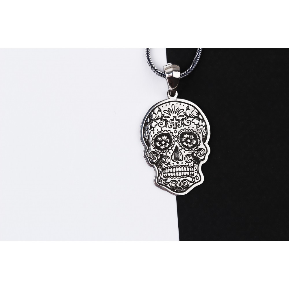 Glorria 925k Sterling Silver Men Skull Design Silver Necklace