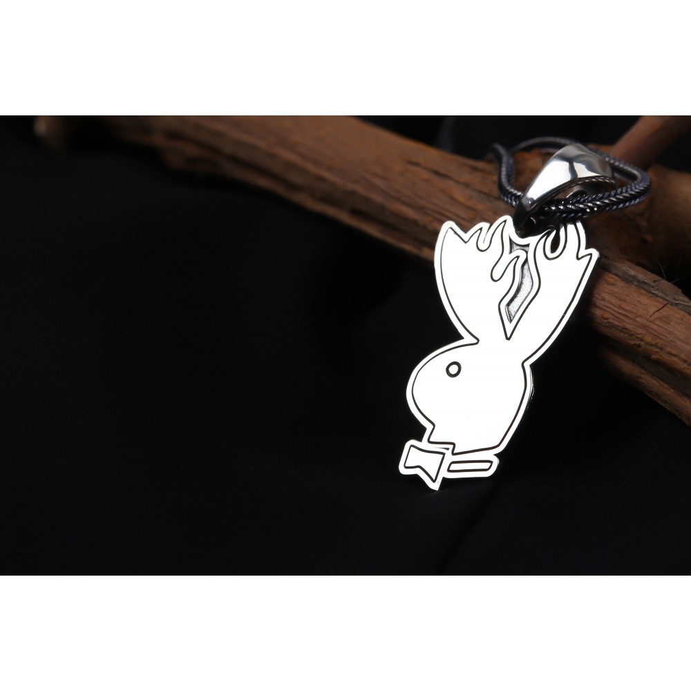 Glorria 925k Sterling Silver Men Playboy Silver Necklace Glorria 925k Sterling Silver Men Playboy Silver Necklace