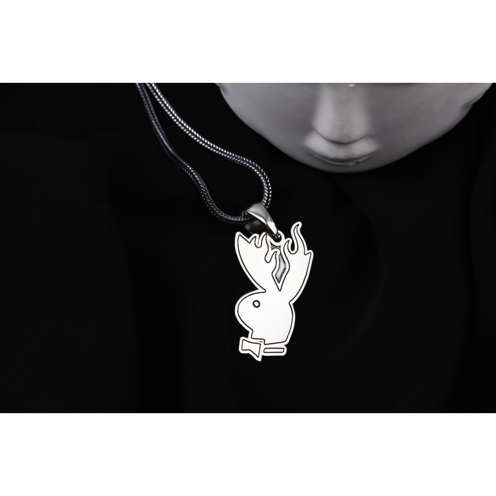 Glorria 925k Sterling Silver Men Playboy Silver Necklace Glorria 925k Sterling Silver Men Playboy Silver Necklace