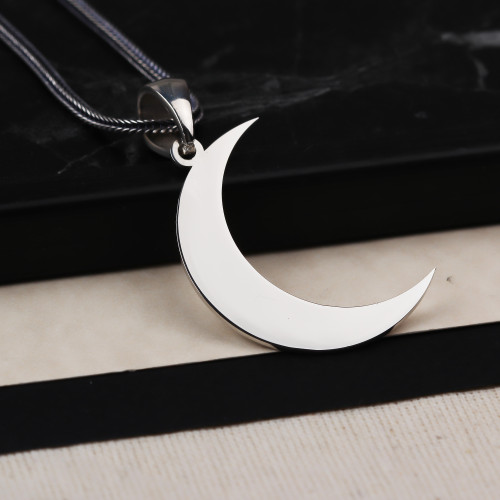 Glorria 925k Sterling Silver Men Crescent Silver Necklace