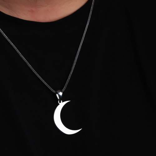 Glorria 925k Sterling Silver Men Crescent Silver Necklace
