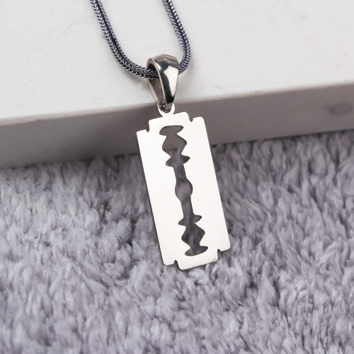 Glorria 925k Sterling Silver Men Razor Silver Necklace