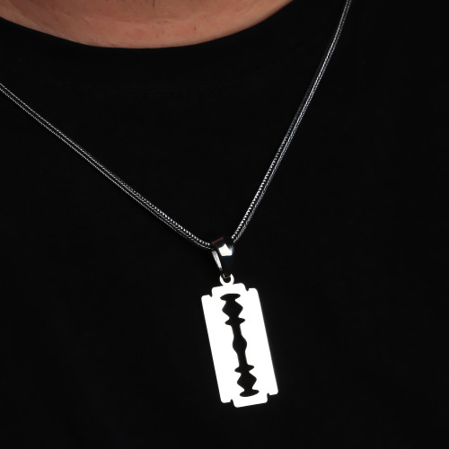 Glorria 925k Sterling Silver Men Razor Silver Necklace