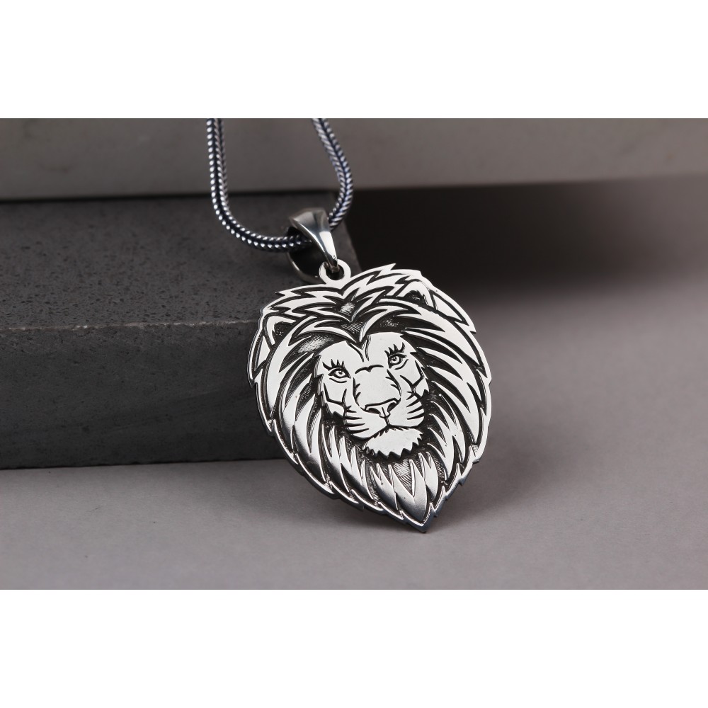 Glorria 925k Sterling Silver Men Lion Sterling Silver Necklace