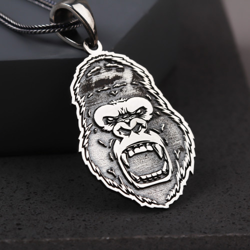 Glorria 925k Sterling Silver Men Gorilla Silver Necklace