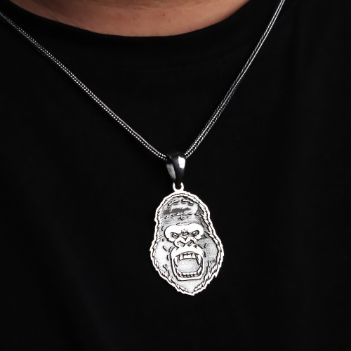 Glorria 925k Sterling Silver Men Gorilla Silver Necklace
