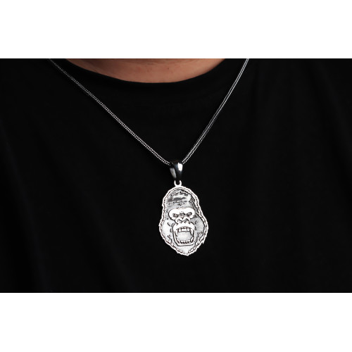 Glorria 925k Sterling Silver Men Gorilla Silver Necklace