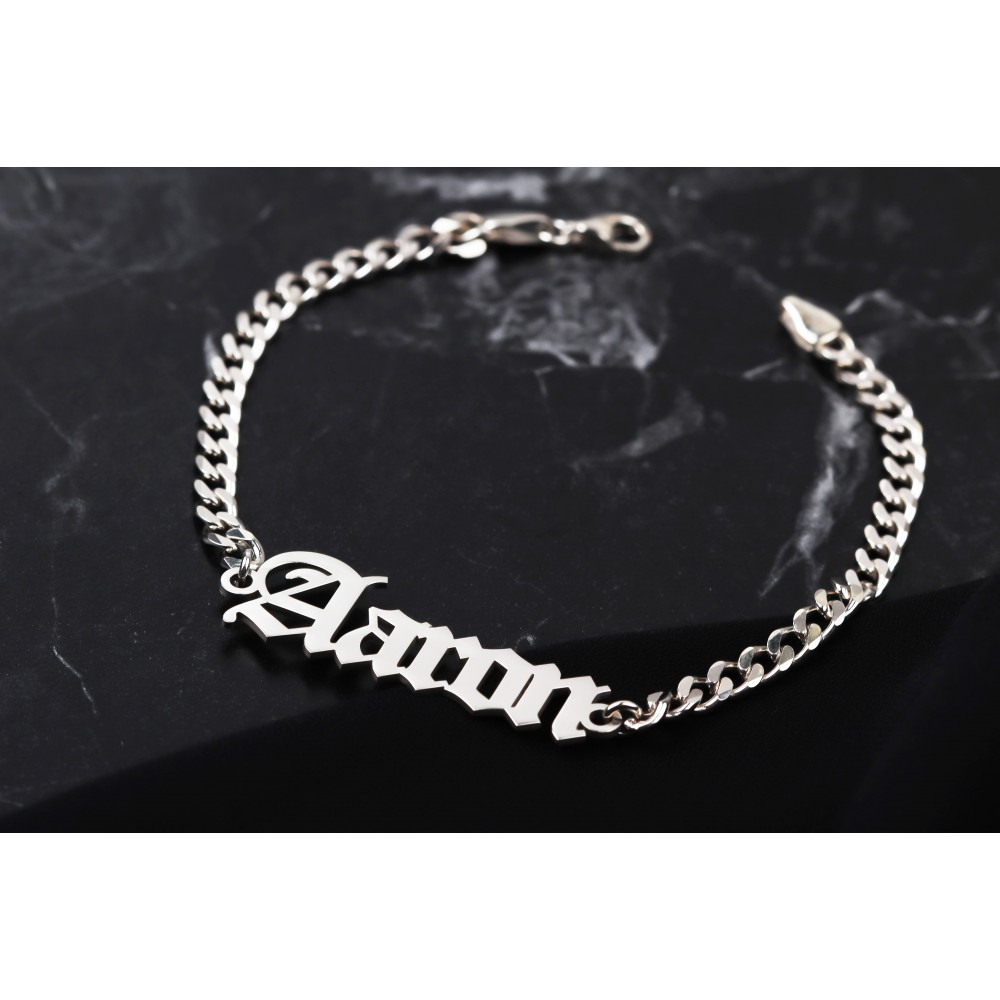 Glorria 925k Sterling Silver Men Personalized Gothic Name Gourmet Chain Sterling Silver Bracelet