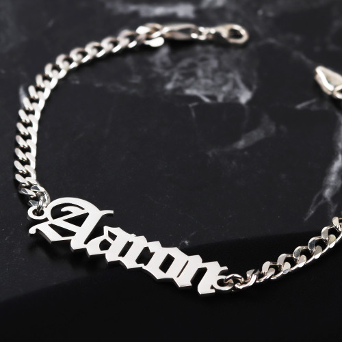 Glorria 925k Sterling Silver Men Personalized Gothic Name Gourmet Chain Sterling Silver Bracelet Glorria 925k Sterling Silver Men Personalized Gothic Name Gourmet Chain Sterling Silver Bracelet