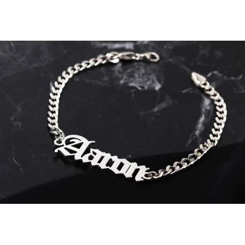 Glorria 925k Sterling Silver Men Personalized Gothic Name Gourmet Chain Sterling Silver Bracelet Glorria 925k Sterling Silver Men Personalized Gothic Name Gourmet Chain Sterling Silver Bracelet