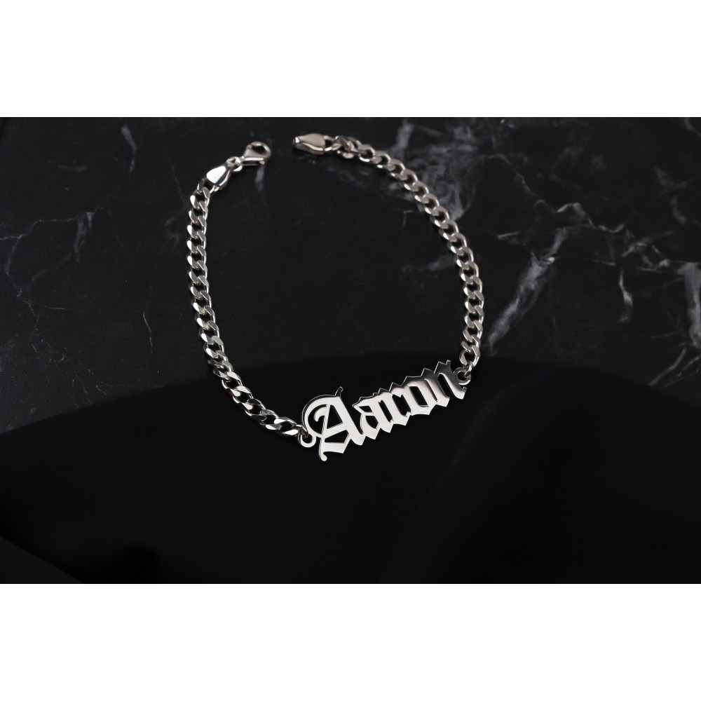 Glorria 925k Sterling Silver Men Personalized Gothic Name Gourmet Chain Sterling Silver Bracelet