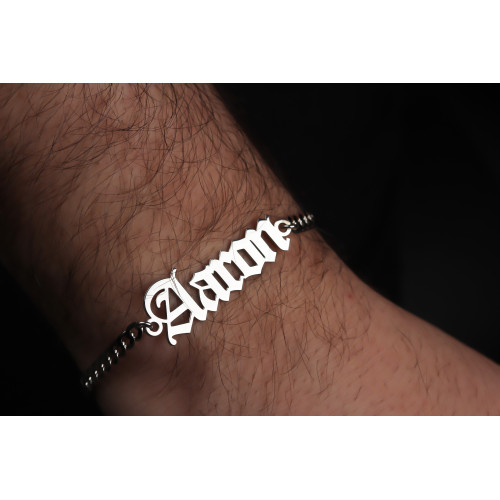 Glorria 925k Sterling Silver Men Personalized Gothic Name Gourmet Chain Sterling Silver Bracelet