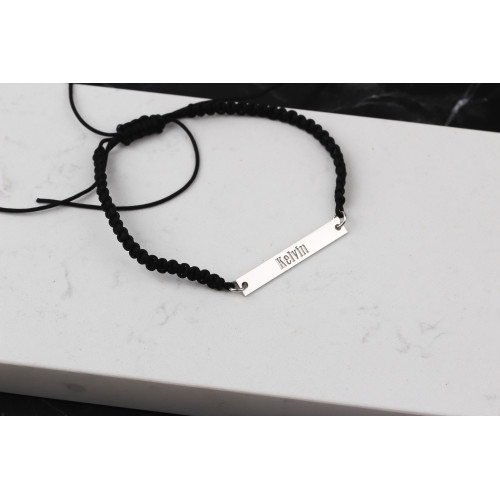 Glorria 925k Sterling Silver Men Personalized Black Corded Name Bar Sterling Silver Bracelet Glorria 925k Sterling Silver Men Personalized Black Corded Name Bar Sterling Silver Bracelet