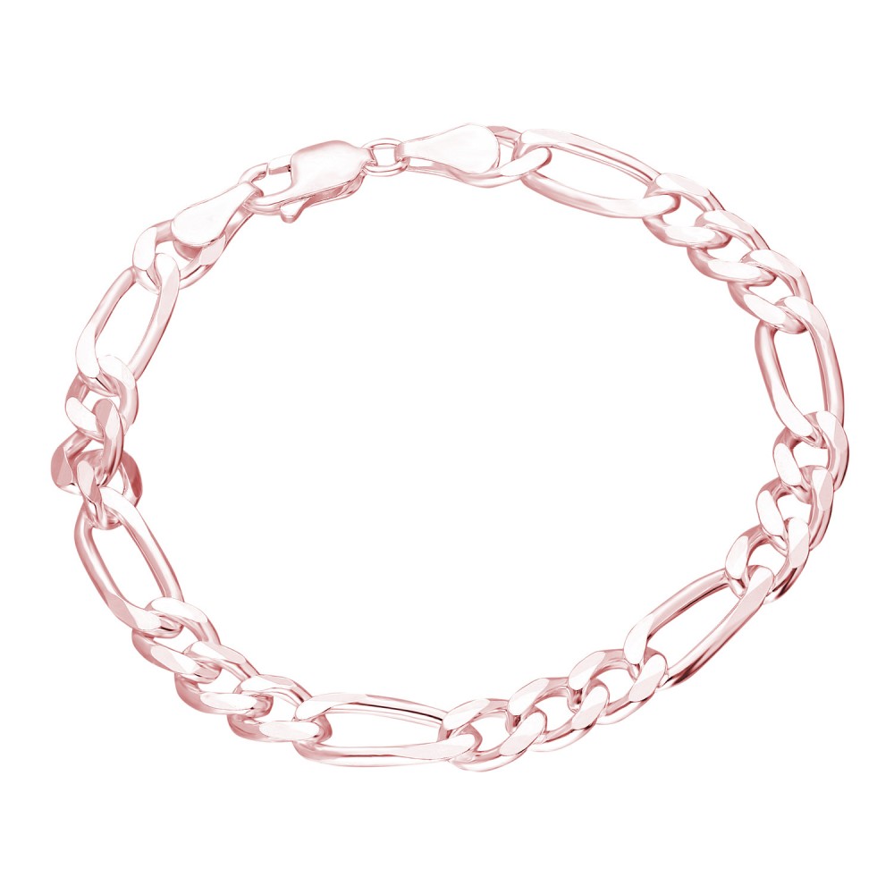 Glorria 925k Sterling Silver Rose Figaro Chain Bracelet