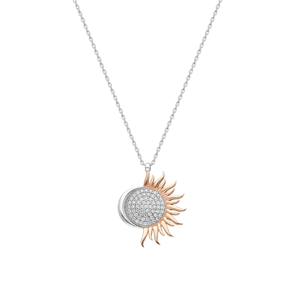 Glorria 925k Sterling Silver Crescent-Sun Necklace