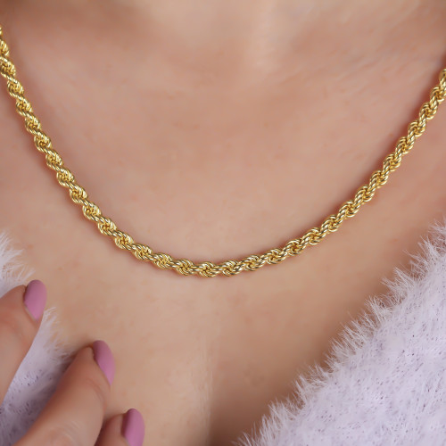 Glorria 925k Sterling Silver 4 mm Rope Twist Chain Necklace