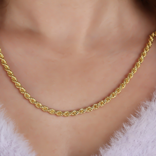 Glorria 925k Sterling Silver 4 mm Rope Twist Chain Necklace