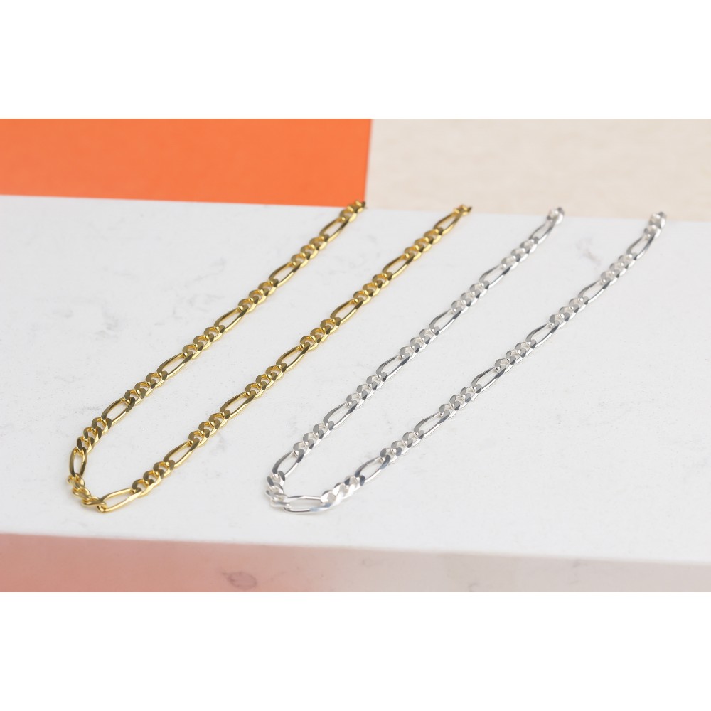 Glorria 925k Sterling Silver Figaro Chain Necklace