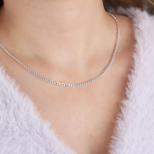 Glorria 925k Sterling Silver Curb Chain Necklace