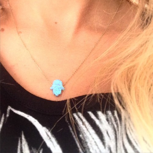 Glorria 14k Solid Gold Opal Pave Hamsa Hands Necklace Glorria 14k Solid Gold Opal Pave Hamsa Hands Necklace