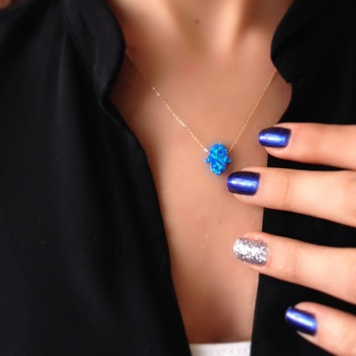 Glorria 14k Solid Gold Opal Pave Hamsa Hands Necklace Glorria 14k Solid Gold Opal Pave Hamsa Hands Necklace