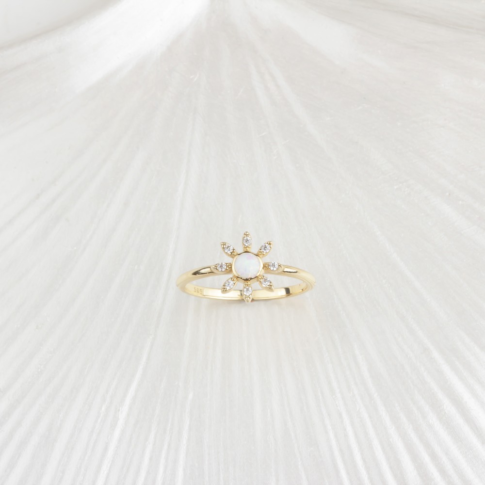 Glorria 14k Solid Gold Stone-Set Enamel Flower Ring