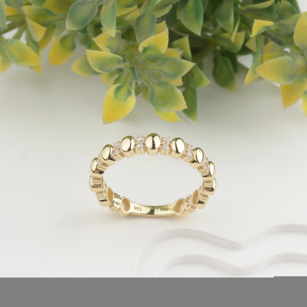 Glorria 14k Solid Gold Stone-Set Dome Ring