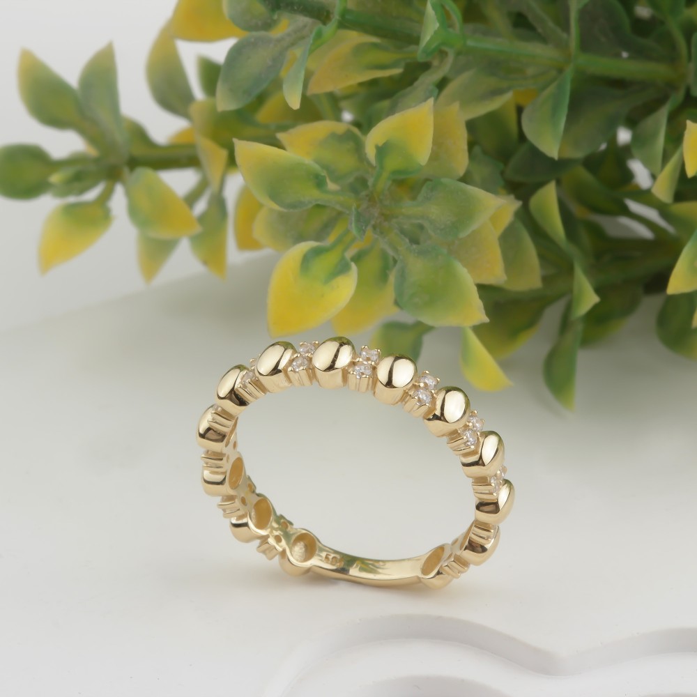 Glorria 14k Solid Gold Stone-Set Dome Ring