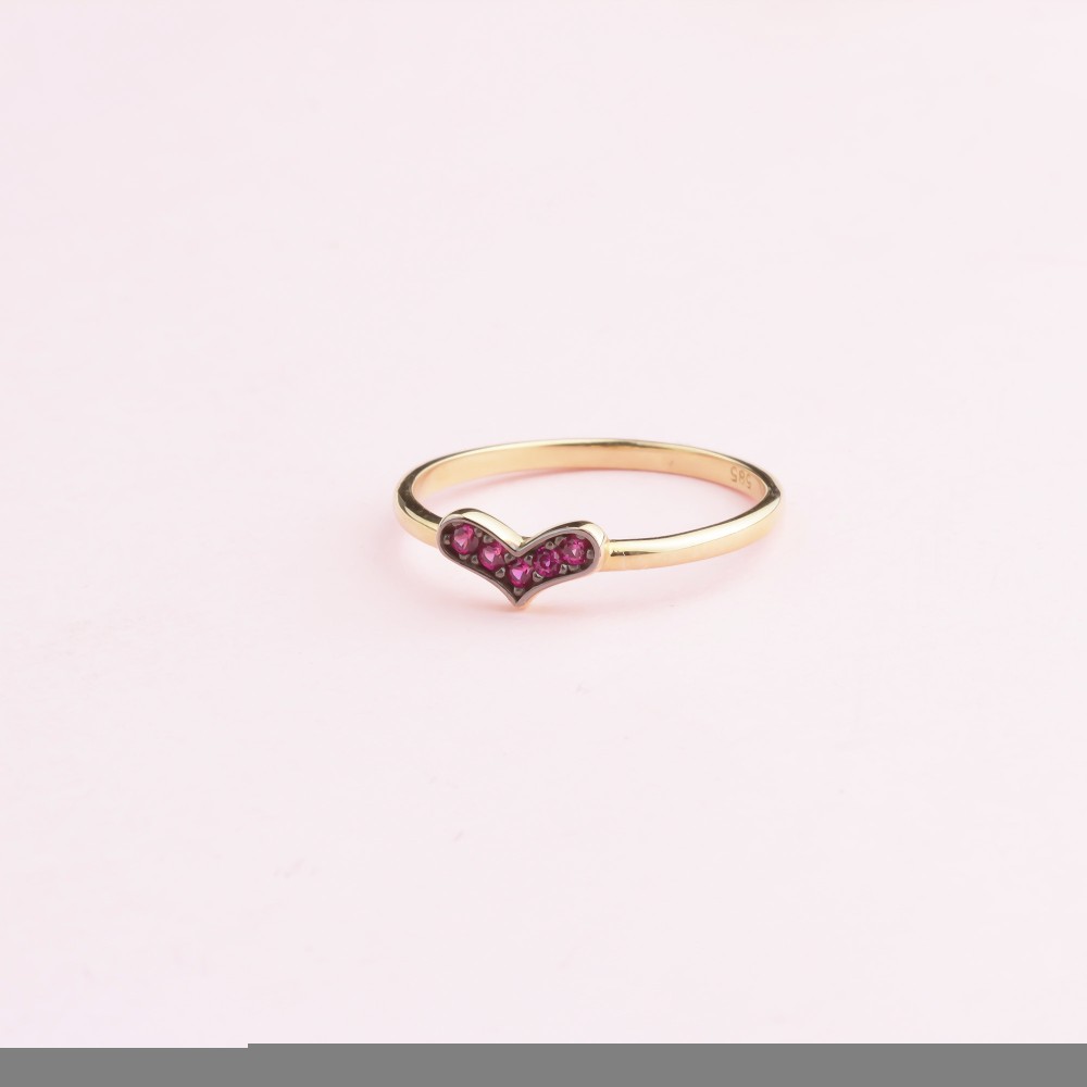Glorria 14k Solid Gold Pink Stone Heart Ring