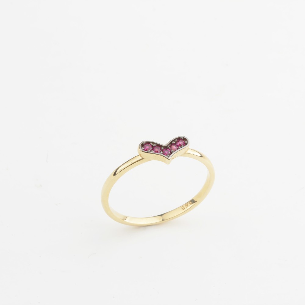 Glorria 14k Solid Gold Pink Stone Heart Ring